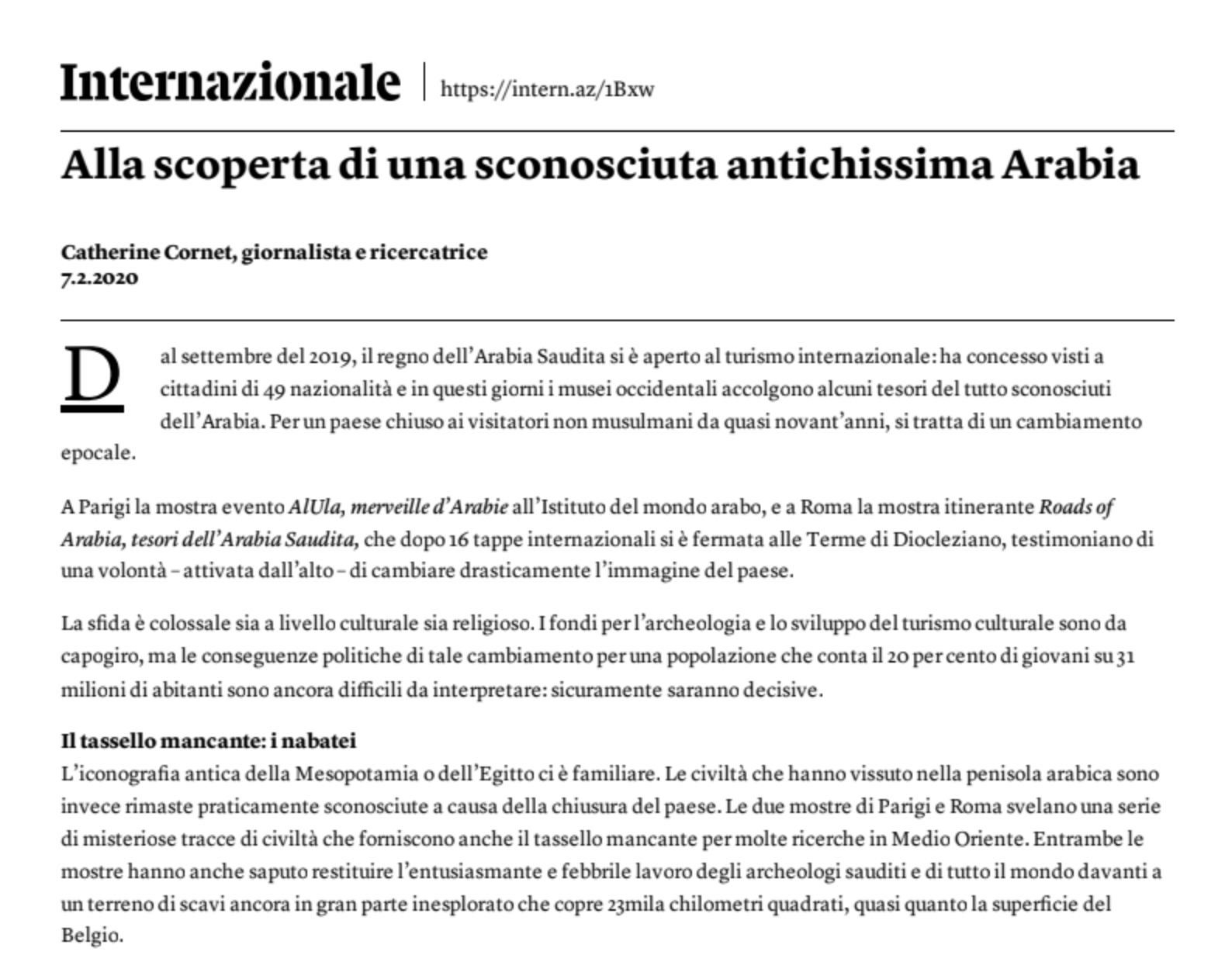 Internazionale — Alla scoperta di una sconosciuta antichissima Arabia