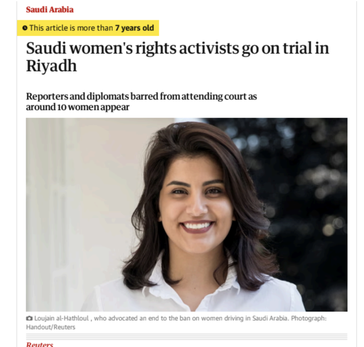 The Guardian — Saudi women's rights activists go on trial in Riyadh
