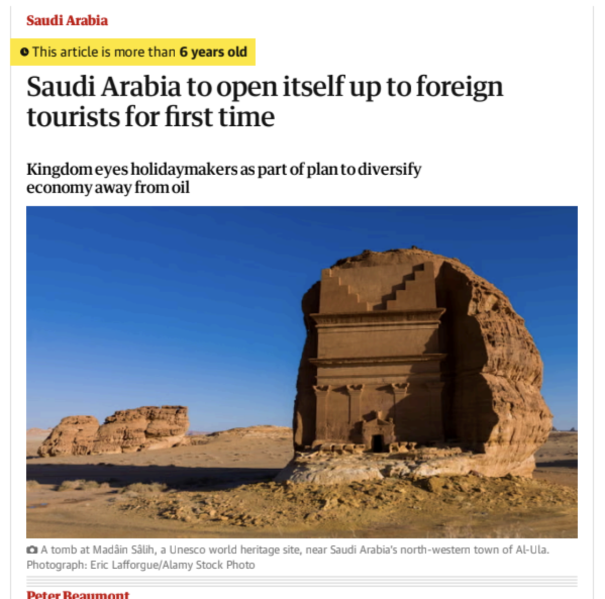 The Guardian — Saudi Arabia to open itself up to foreign tourists for the first time