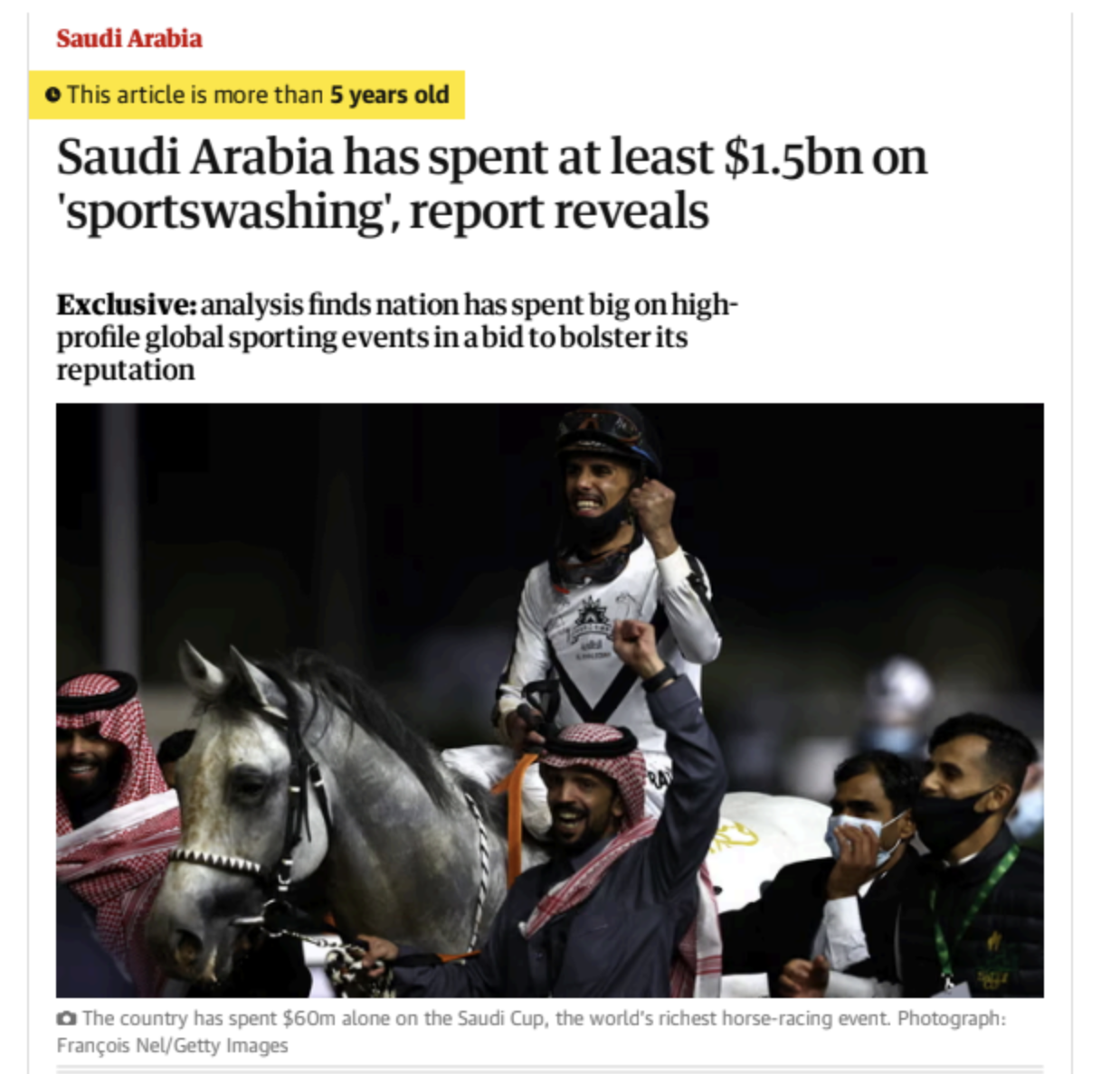 The Guardian — Saudi Arabia has spent at least $1.5bn on 'sportswashing', report reveals