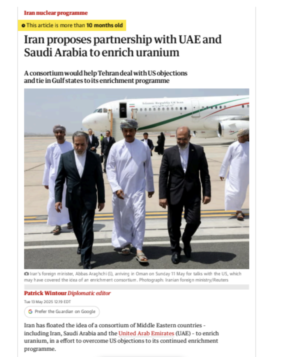 The Guardian — Iran proposes partnership with UAE and Saudi Arabia to enrich uranium
