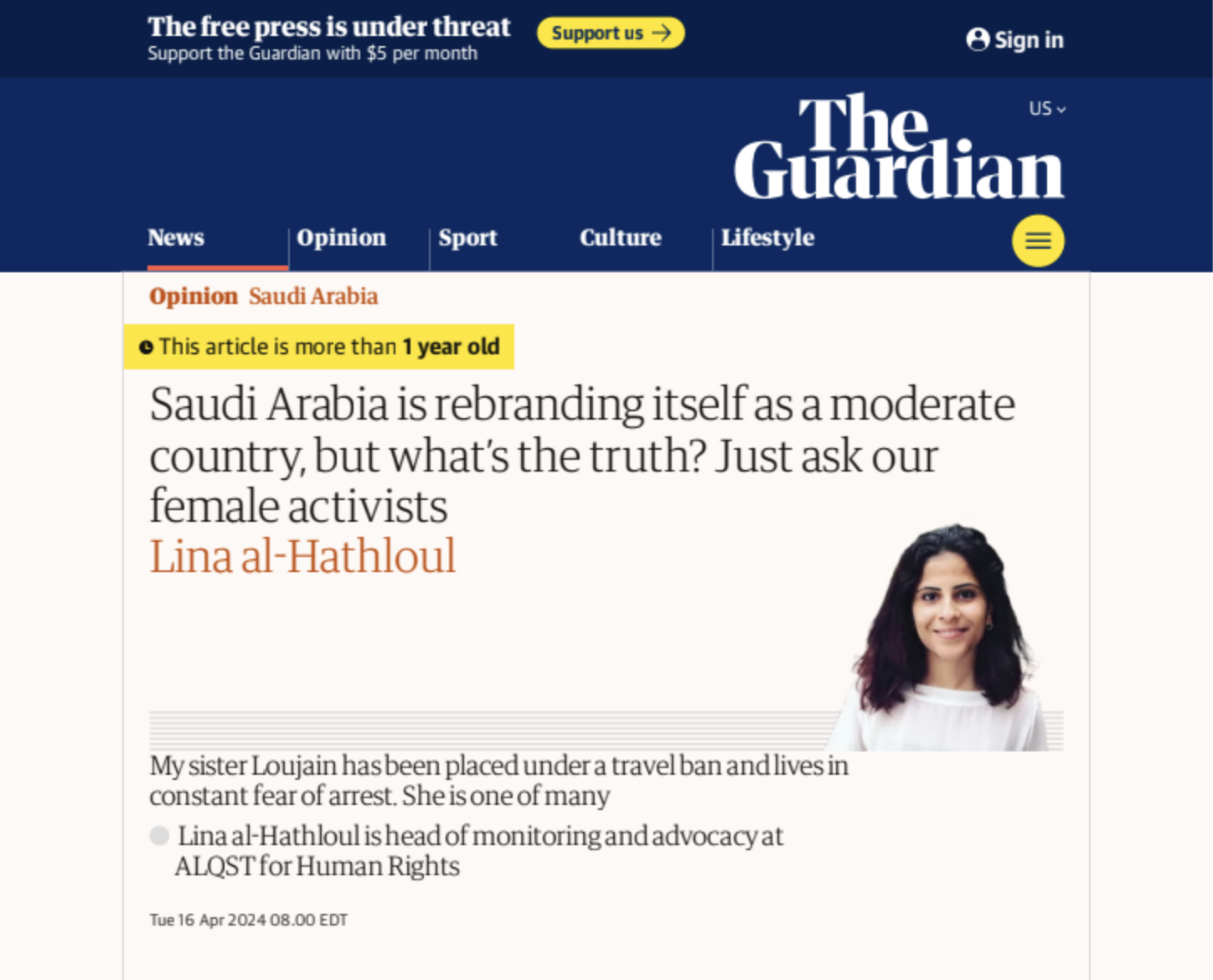 The Guardian — Saudi Arabia is rebranding itself as a moderate country — just ask our female activists