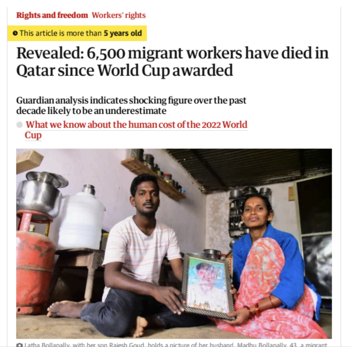 The Guardian — Revealed: 6,500 migrant workers have died in Qatar since World Cup awarded