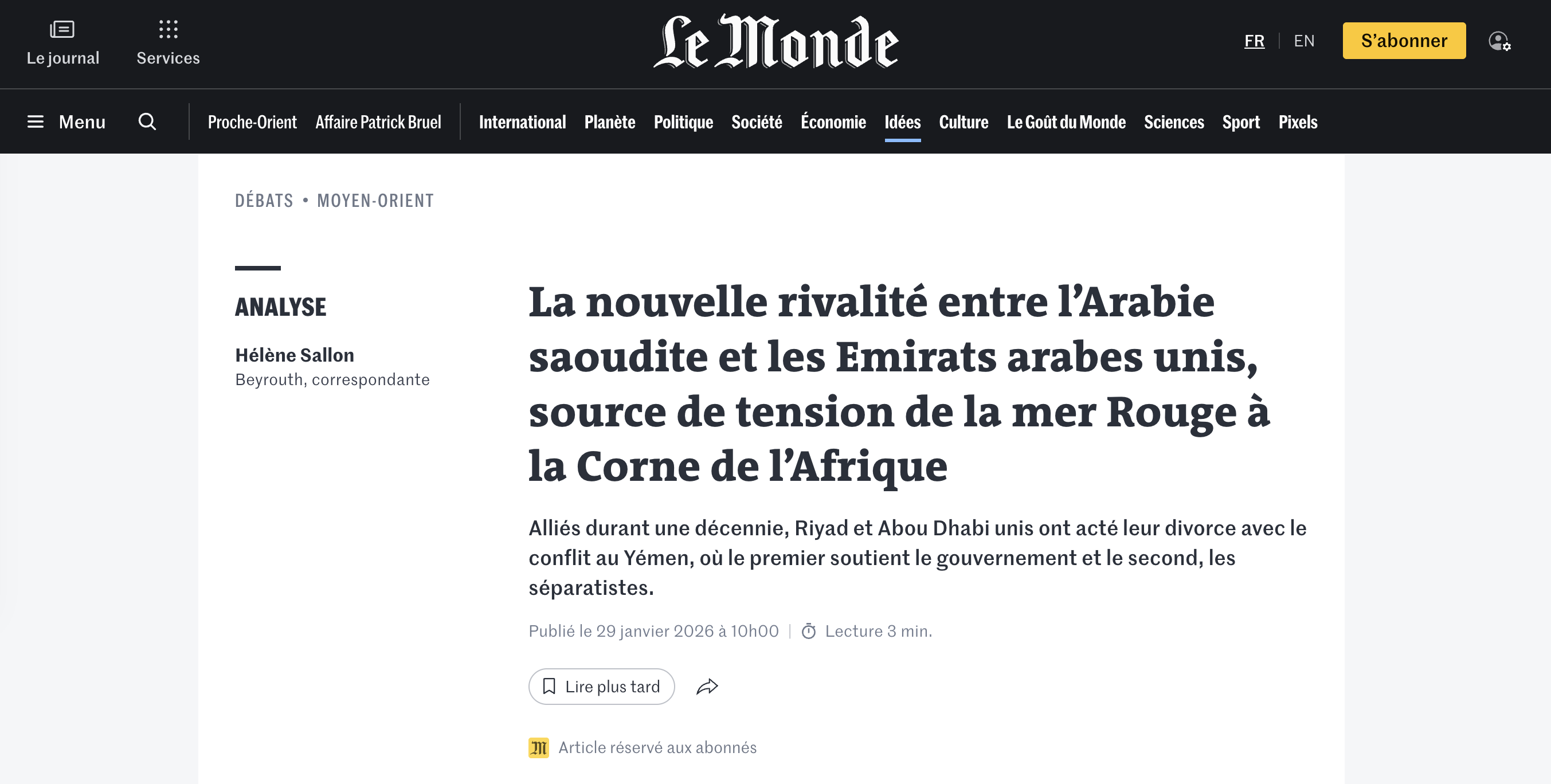 Le Monde — La nouvelle rivalité entre l'Arabie saoudite et les Émirats arabes unis